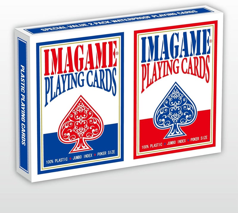 IMAGAME Plastic Playing Cards, Poker Size, Casino Quality, Jumbo Index, Waterproof & Washable, Perfect for Texas Hold’em Poker, 1 Blue Deck & 1 Red Deck - Image 1